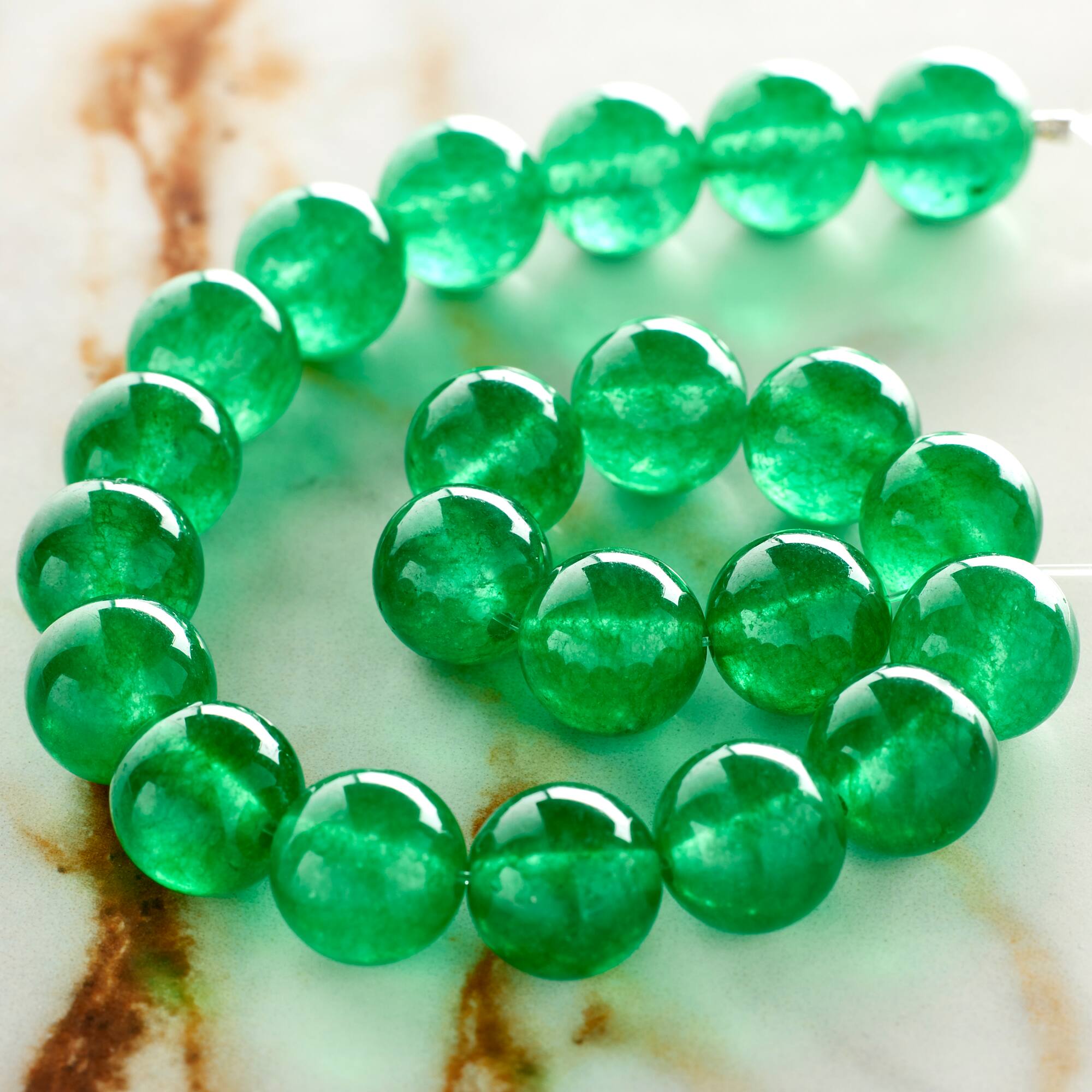Green Dyed Quartzite Round Beads, 10mm by Bead Landing™